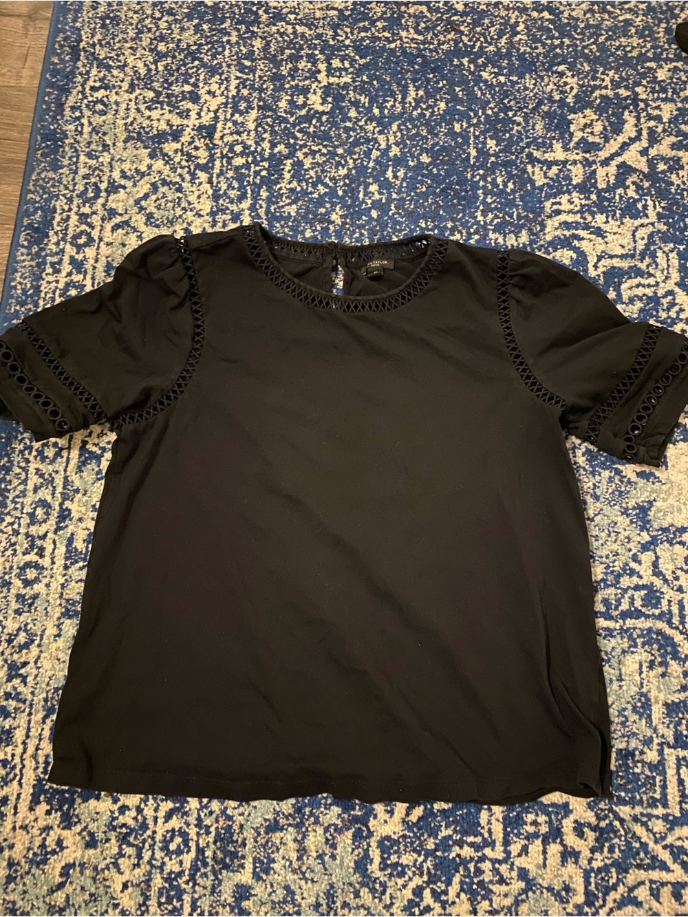 Ann Taylor Black Short Sleeve Tee with Eyelet Detail